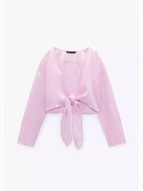 Zara Light Pink Tie-Front Linen Top